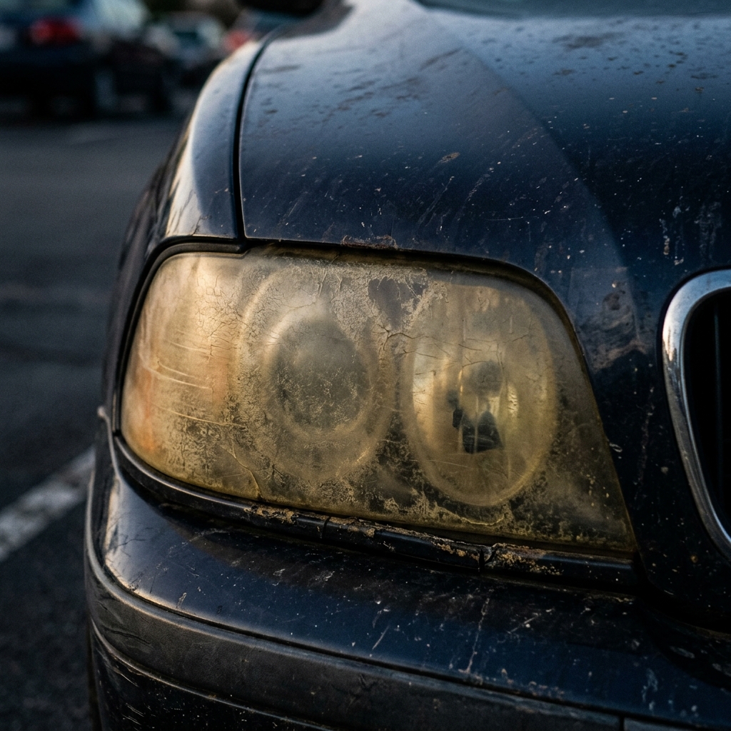 Before headlight restoration - foggy and yellowed